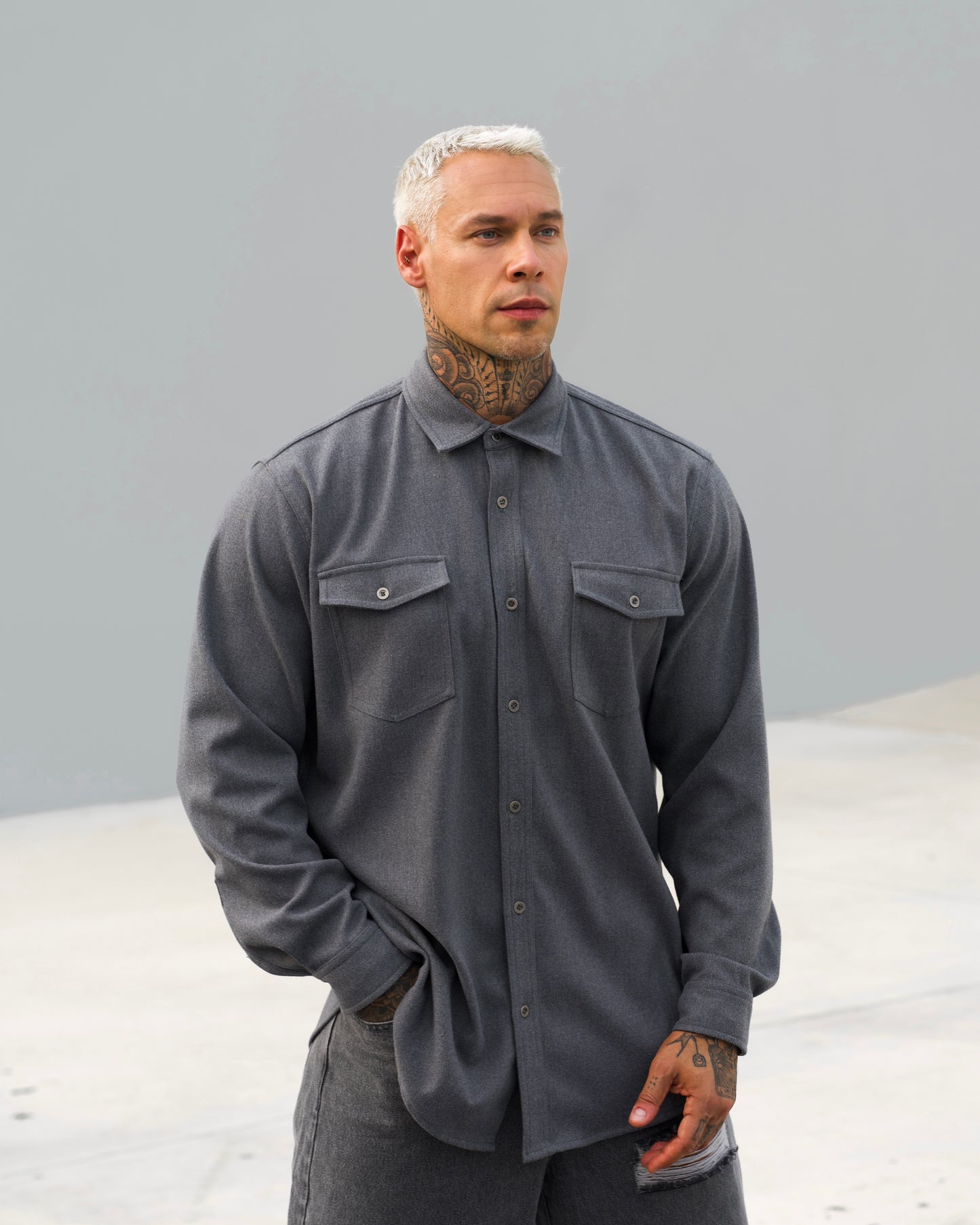 Heavy Flannel Shirt in Shadow Grey
