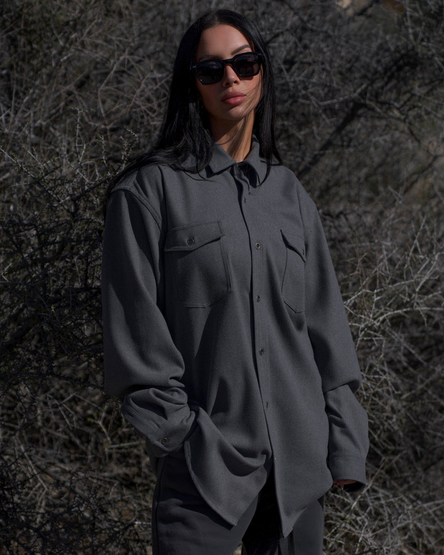 Heavy Flannel Shirt in Shadow Grey