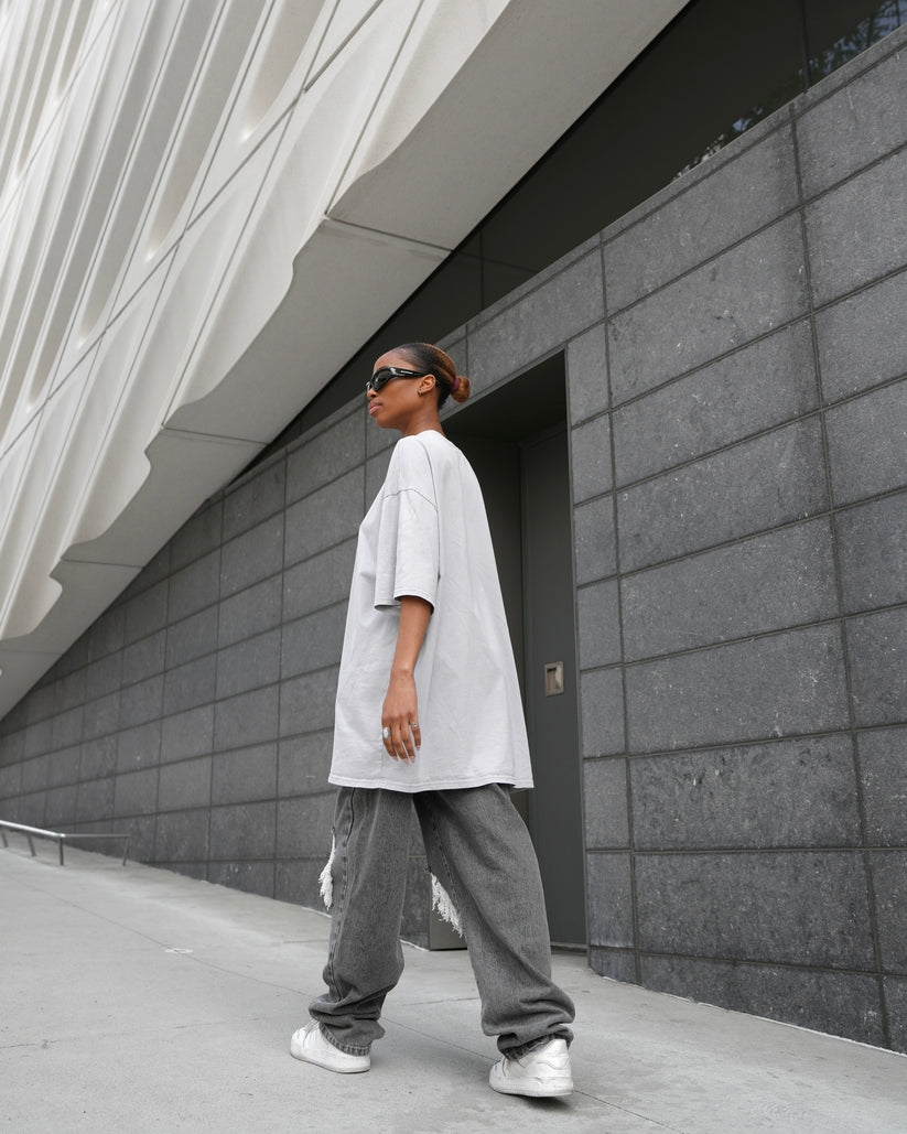 Oversized Destroyed Jeans Dark Grey