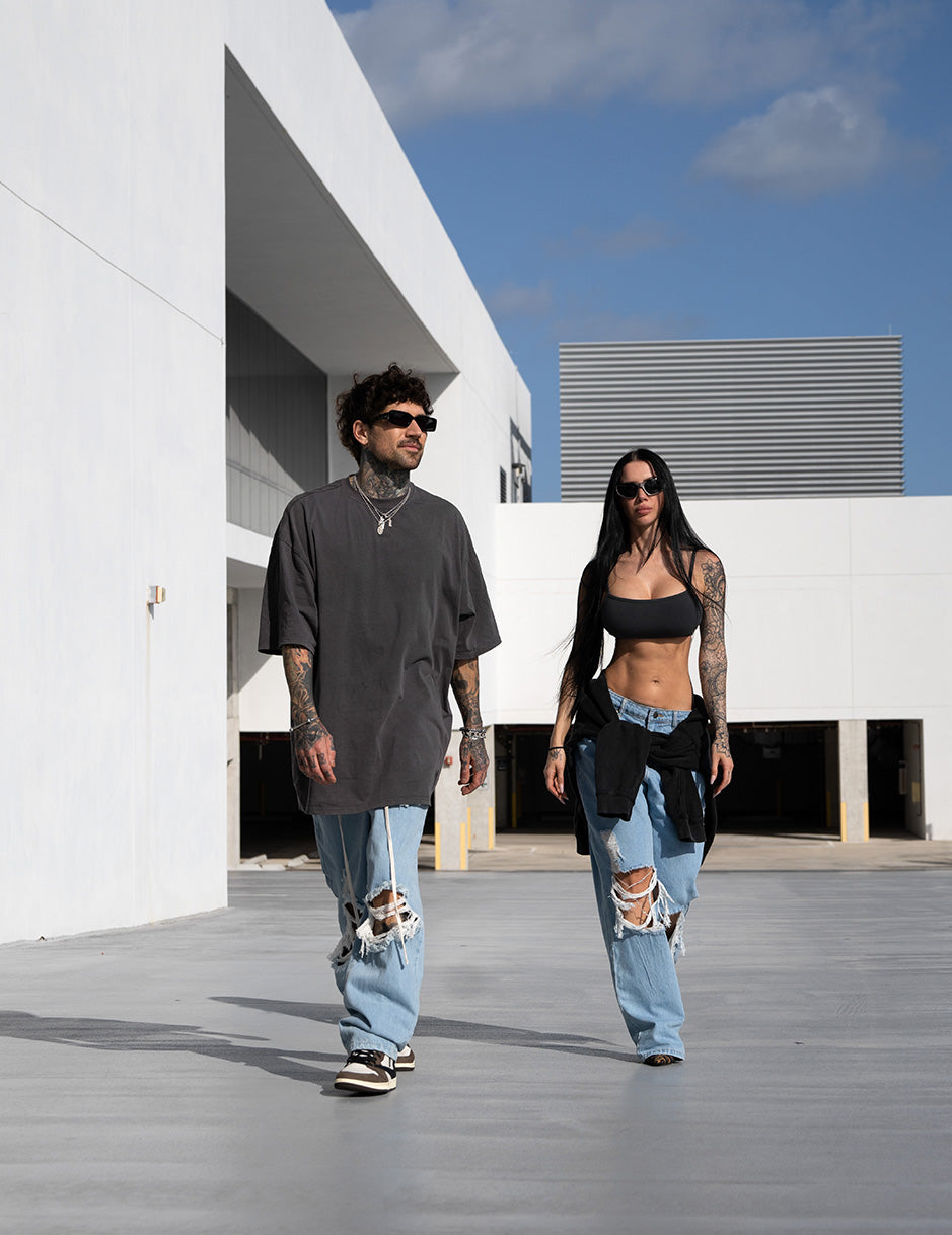 Oversized Destroyed Jeans Light Blue