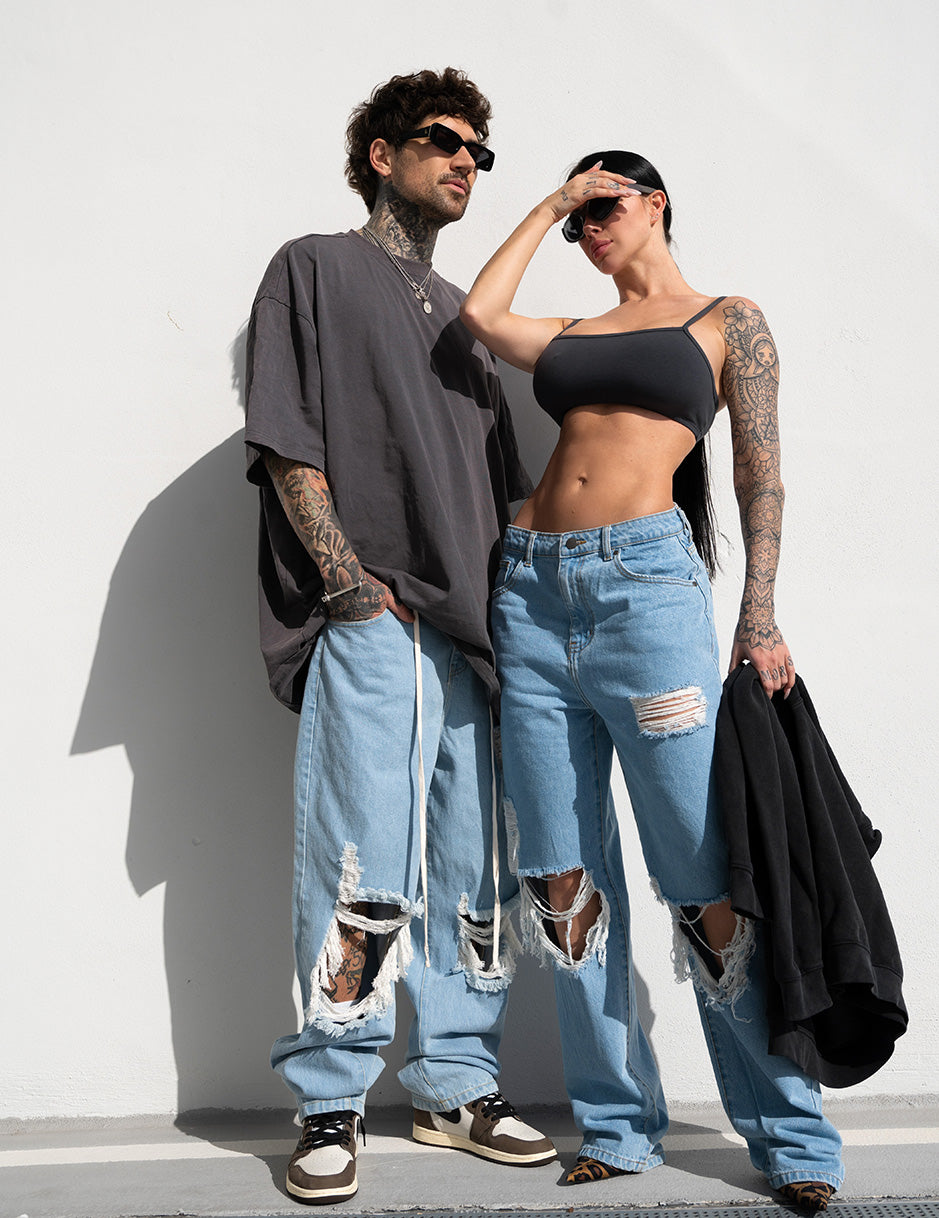 Oversized Destroyed Jeans Light Blue